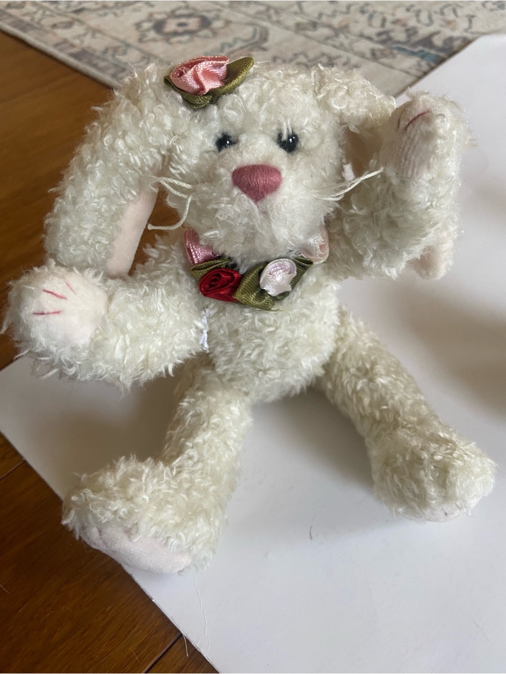 Plush White Decorative Bunny with Pink Accents
